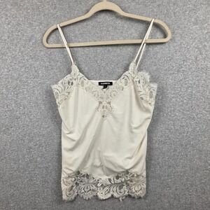 Express Camisole Womens XS White Lace Trim Spaghetti Strap V Neck Tank Cami Top